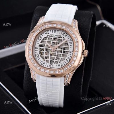 Replica Patek Philippe Aquanaut Diamond Watches Hollow Dial Rose Gold